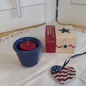 Longaberger Lot of Votive Candles, Pottery Flag Tie-on & Votive Holder
